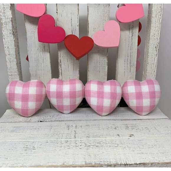 Valentine Heart Decor 4 piece Buffalo Plaid Check Vase Bowl Filler Scatter Decor - Picture 7 of 7
